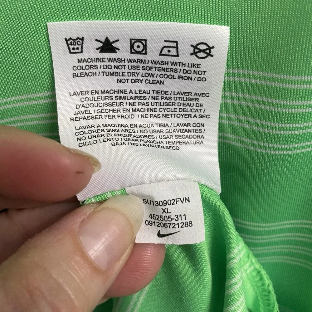 Nike Golf Tour‎ Performance Fri-fit Polo Men's XL Green&White Striped Shirt EUC